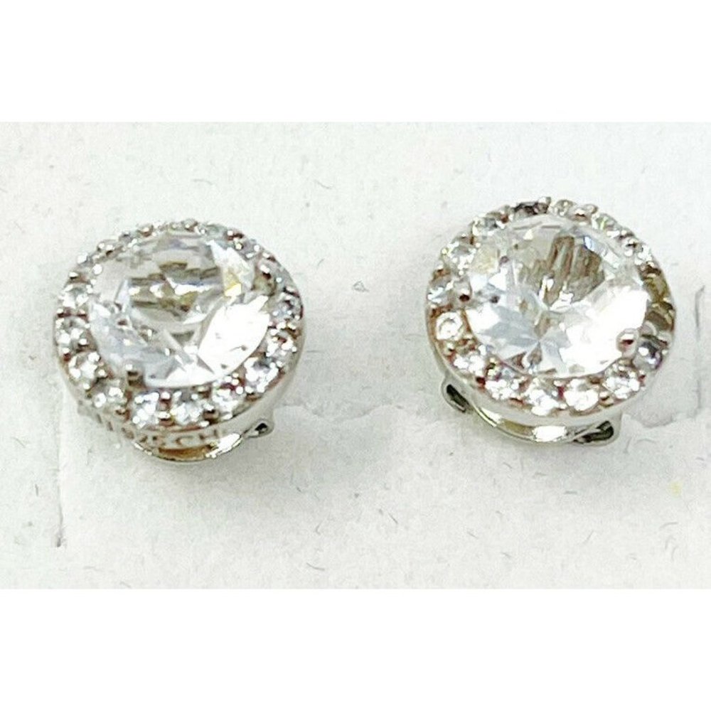 Marked ATI Sterling Silver Cubic Zirconia Halo Stud Pierced Earrings